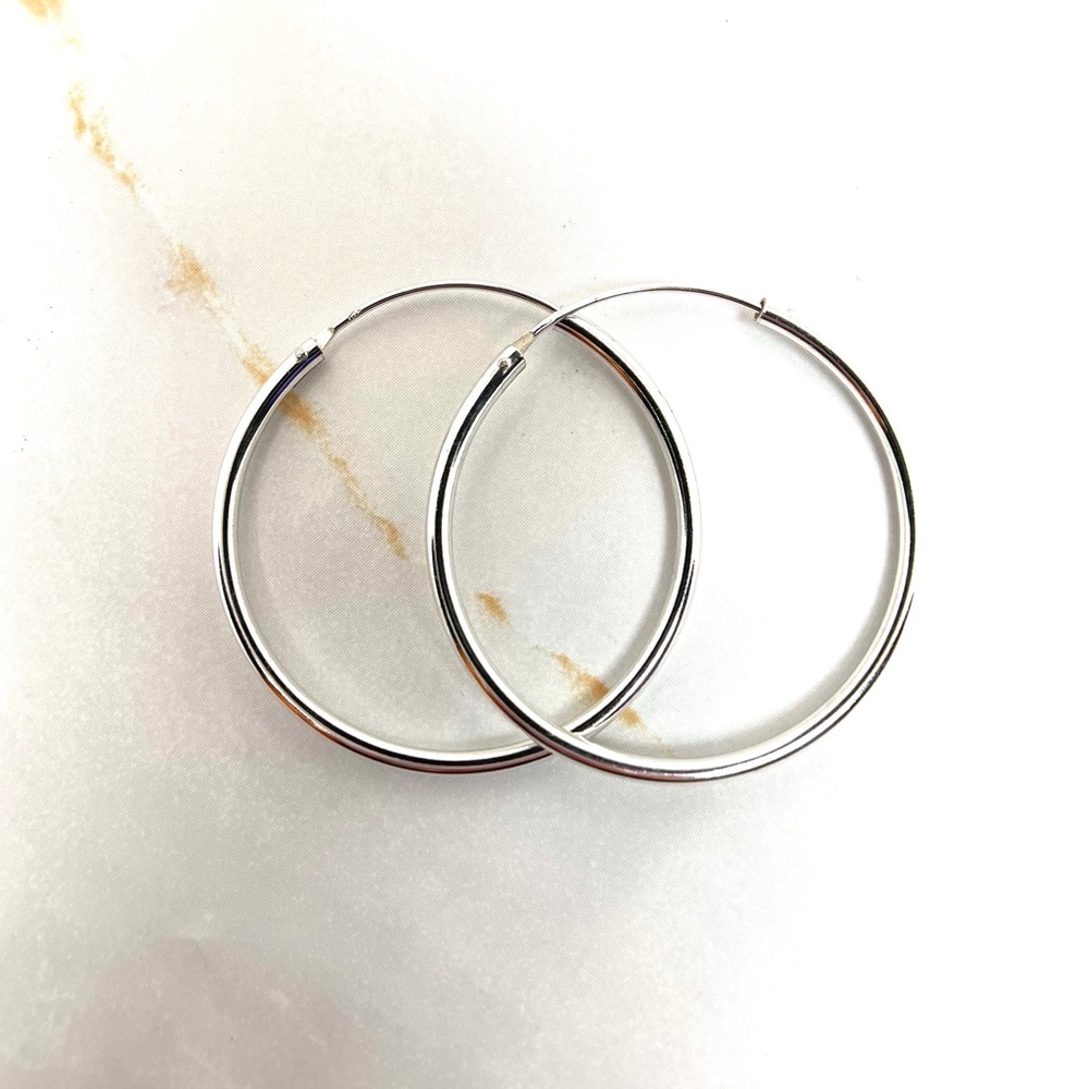 Sterling Silver Endless Medium Hoop Earrings - Picture 2 of 4